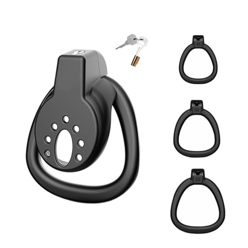 Flat Chastity Cage Male avec 3 Tailles de Cockrings et Serrure Invisible Cage de Chasteté en Résine Légère SM Sex toys Adultes Penis Trainer Bondage Accessoires Pour Hommes (Black)