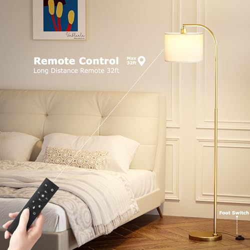 Ambimall Arc Floor Lamp with Remote and Stepless Dimmable Bulb, Colors Temperature & Brightness Adjustable, Floor Lamps for Living Room（White Shade & Gold Pole） by Ambimall - Used condition - Image 5