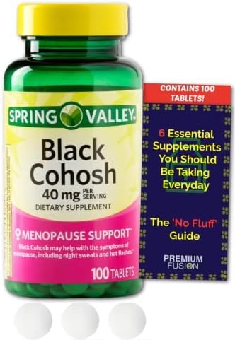 Black Cohosh Menopause Support 40 mg (100 ct) from Spring Valley + Vitamin Pouch and Guide to Supplements