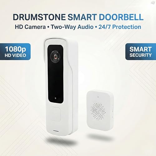 Image of Drumstone WiFi Video Doorbell Camera with Two-Way Audio, HD Wireless Smart Doorbell, Real-Time Mobile Monitoring, Visitor Communication & Home Security System for Apartment & Office