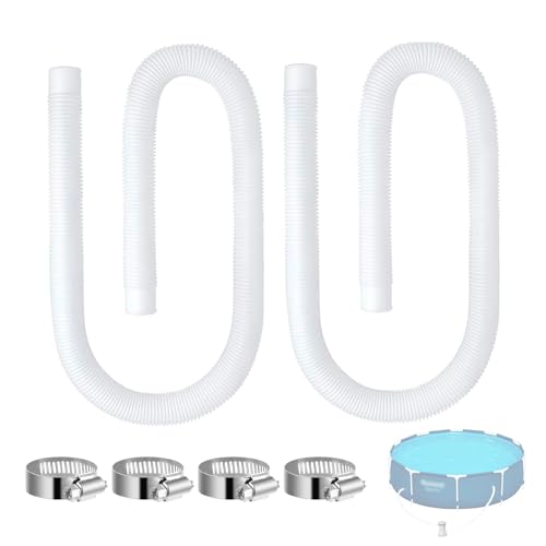 Pool Hose Compatible with Bestway Above Ground Pools Pool Filter Hose Replacement 1.25 x 59 Inch Pump Hoses Compatible with Intex Pump Models 607 637 2 Pack 1 1/4 Hoses with 4 Metal Clamps