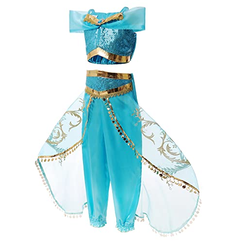 Lauphie Jasmine Costume For Girls Blue Princess Costume For Kids Dress Up Outfit Birthday Cosplay Party Supplies thumb #1