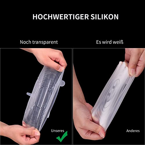 BEAUTLOHAS. Dehnbare Silikondeckel, 6er Pack Silikondeckel Dehnbar & Wiederverwendbar in Verschiedenen Größen Frischhalte-Deckel Stretch Lid für Schüsseln, Becher, Dosen, Obst (Transparent)