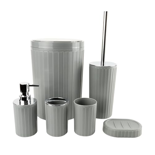IMAVO Bathroom Accessories Set,Grey Bathroom Set,9 Pieces Bathroom Accessory Set,Qtip Holders,Trash Can for Bathroom Décor and Home Gifts