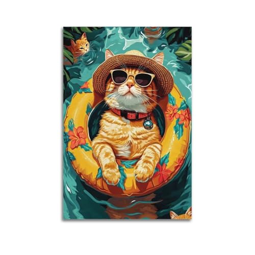Art mural chat cool sur toile haut de gamme format 60 x 90 cm