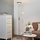 LINDBY LED Stehlampe dimmbar, Standleuchte Glas/Metall chrom, Deckenfluter Wohnzimmer, Esszimmer, Schlafzimmer, inkl. LED Leuchtmittel A+, warmweiß (3.000K) |verstellbarer Lesearm