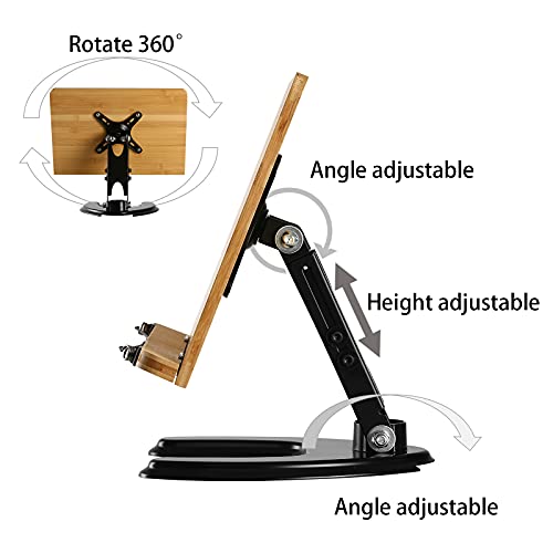 Bamboo Book Stand, Cookbook Holders For Reading Hands Free, Height And Angle Adjustable , Laptop And Tablet Stands For Desk, Recipe Cook Book Holder For Kitchen Cooking, Size 13.4" X 9.5"（Large） #TOP2