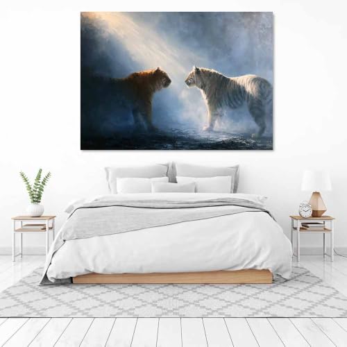 Tableau tigres jumelles PUQAAEO encadré 60x90 pour image imprimée déco murale - 3