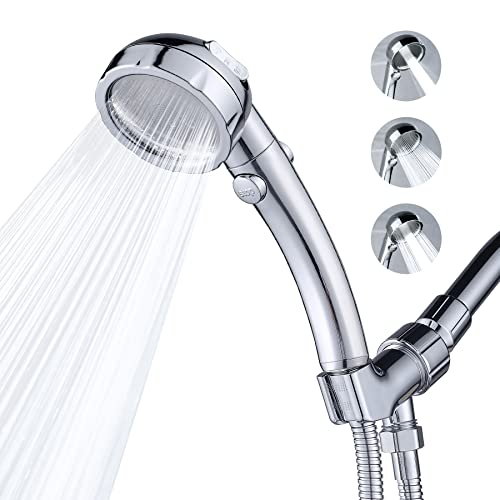 Jeonestan High Pressure Shower Head with handheld ON/Off Switch,3-Settings Adjustable Water Pressure Body Spray Water Saving Showerhead,Portable Hand-held Spray Shower Head with Hose