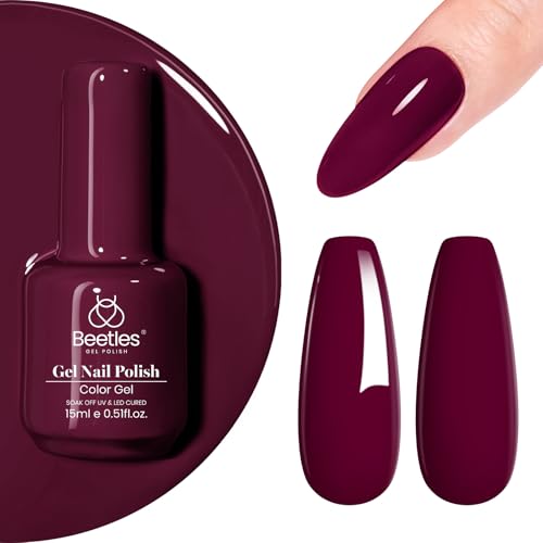 Image of Beetles Dark Red Gel Polish - Mellow Plum 15ML /0.51Fl Oz, Cherry Wine Burgundy Red Gel Nail Polish, Soak Off UV LED Lamp Burgundy Wine Fall Nails Art, Long-Lasting Manicure Salon DIY Home