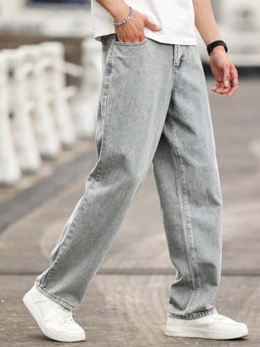 Image of KOTTY Mens Solid|Mid Rise| Coin Pocket|Button|Ankle Length|Loose Fit|5 Pocket Jeans for Mens