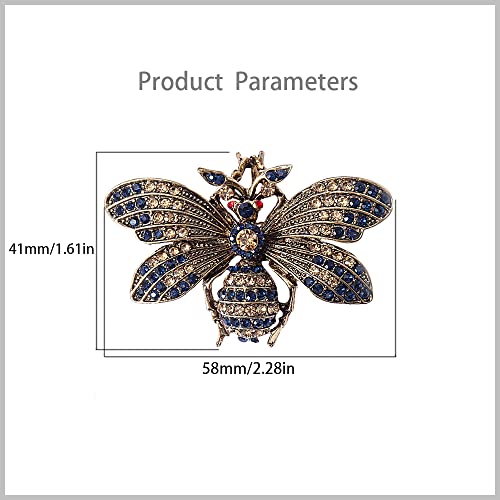 Image of Rhinestone Brown Bee Brooch Pin for Women Girls Vintage Blue Insect Wing Animal Lapel Pins Cute Dress Accessories Birthday Christmas Wedding Jewelry Gift
