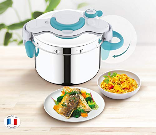 ClipsoMinut Easy + Blue 9L Folding Handles Cocotte-minute® Induction Book of 100 Recipes Stainless Steel Cooking Pot Made in France Easy to use, Made in France
