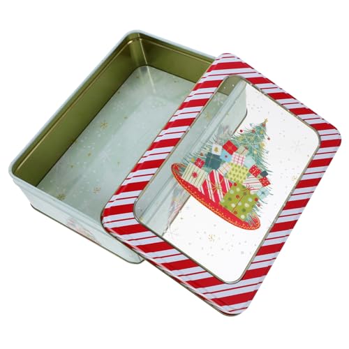 FUNNETOYU Caja Metálica Cuadrada para Galletas Navideñas con Ventana Transparente Recipiente Decorativo para Almacenamiento y Regalo Fiestas de Navidad Contenedor Reutilizable para Dulces y