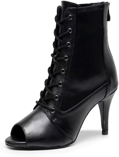 Bottines De Danse Femme à Lacets - Bout Ouvert Pour Salsa, Bachata, Tango - Talons Confortables Et Semelles Souples