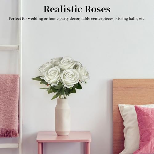 10 PCS Artificial Roses with Stems 50cm Long Fake Roses Silk Flowers Realistic Foam Flowers for Home Wedding Decorations (White) image 8