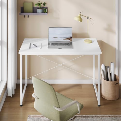 WOLTU Schreibtisch 100x50cm, Kleiner Computertisch, Bürotisch eckig, PC Tisch mit Metallgestell, für Büro Homeoffice Arbeitszimmer Schlafzimmer, aus Holzwerkstoff, Weiß