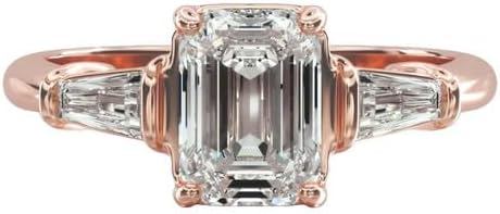 1-5 Carat 14K Gold Platinum Emerald Cut 4 Prong Baguette Accent Lab Grown Diamond Ring, Engagement Anniversary, Wedding, IGI Certified, Promise Rings for Women (1-5 Ct, F-G Color, VS1-VS2 Clarity)