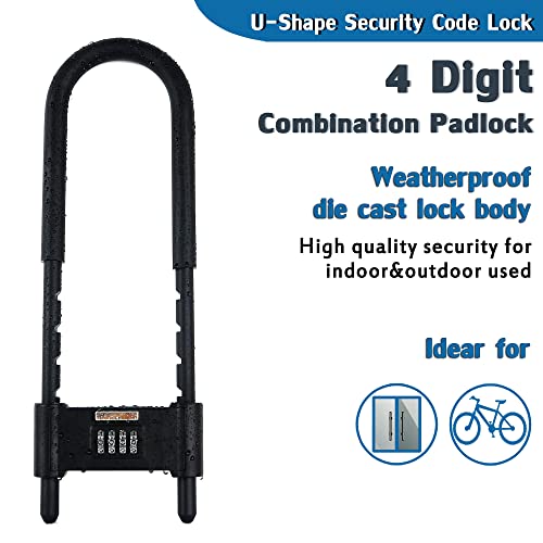 4 Digit Combination Padlock,Heavy Duty Anti Theft U-Shape Security Code Lock With Adjustable Shackle,For Bicycles, E-Bike,Mountain Bike,Glass Door,Gates,Shed, Fence [ Adjustable Range 160-270Mm] #TOP1