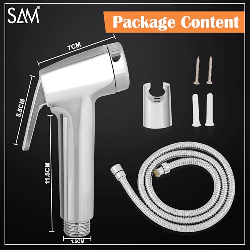 Image of SAM Super Conti Health Faucet Set Water Saving Health Faucet 1 Meter Flexible Hose and Wall Mount for Toilet | Jet Spray