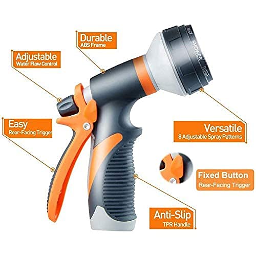 Kramer&Co. Gardening Hose Spray Gun Set- 8 Adjustable Patterns, High Pressure Nozzle Attachment for Watering Garden Plants Or Lawns, Car Washing, Cleaning Windows- Set Includes Hose Pipe Connectors - Image 5