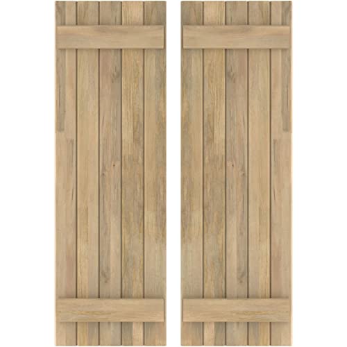17 1/2"W x 49"H Americraft Five Board (2 Batten) Exterior Real Wood Joined Board-n-Batten Shutters (Per Pair), Unfinished