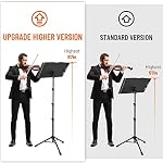 CAHAYA 5 in 1 Heightened Dual-use Sheet Music Stand & Desktop Book Stand, Height Adjustable from 31.4-67 In, Metal Portable Solid Back Including Carrying Bag, Sheet Music Folder & Clip, CY0304