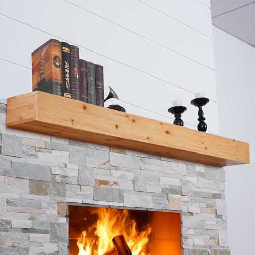 G GOOD GAIN Fireplace Mantel 66inch - Solid Wood Mantel Shelf Handcrafted Rustic | Floating Mantle Shelves Decor for Wall, Bedroom, TV, Books, Livingroom(Natural)