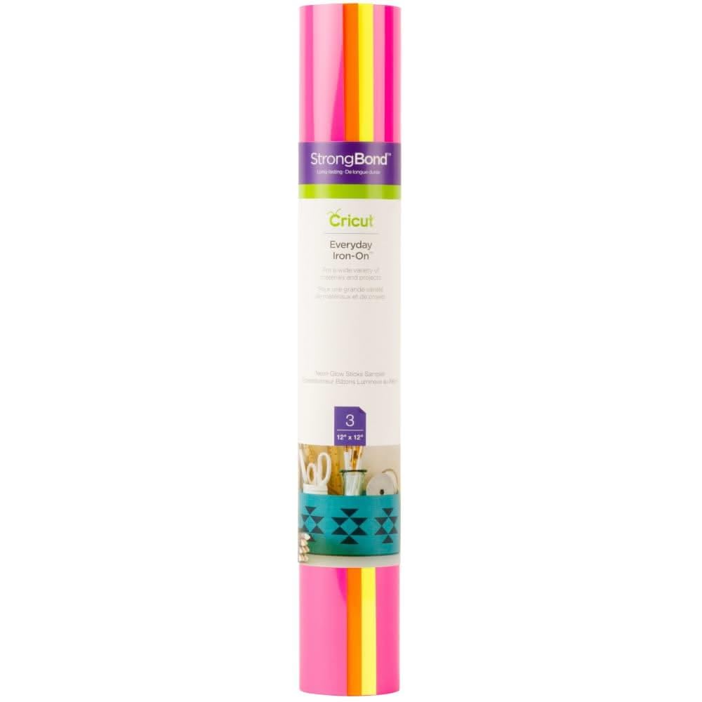 Cricut Iron On | Neon Glowsticks | 30.5cm x 30.5cm (12" x 12") | 3 x Heat Transfer Vinyl Sheets (HTV) | for use with All Cricut Cutting Machines