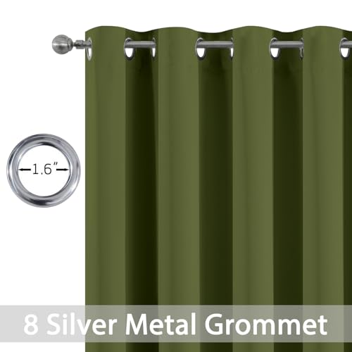 Yakamok Olive Green Blackout Curtains-Room Darkening Green Thermal Insulated Grommet Set of 2 Drapes for Bedroom Living Room, 52W x 72L,2 Panels