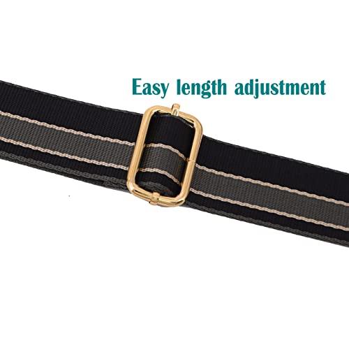 Image of Strap Purse Crossbody Bag Strap Replacement Metal Swivel Hook Shoulder Strap Guitar Strap for Crossbody Bag / luggag , Black Stripe2, Width 1.5 inch