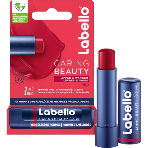 Labello Caring Beauty Red Lip Balm, 2-in-1 Formula, 4.8g