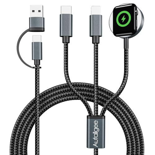 Upgraded 3 in 2 Multi Charger Cable for Apple Watch iWatch Charger Travel Essentials Multi Fast Charging Cable Compatible with iWatch Ultra/SE/10/9/8/7/6/5/4/3/2, iPhone16/15/14/13/Galaxy S24 [125cm]