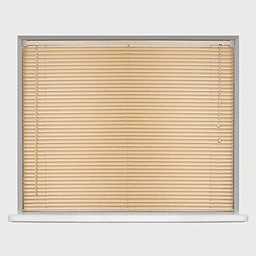 PVC window Venetian Blind Blinds Easy Fit Trimmable Fittings Window Treatment Shutter Twist Open Close (Natural-Wood Grain Effect, 120cm wide (47.2") x 150cm Drop)