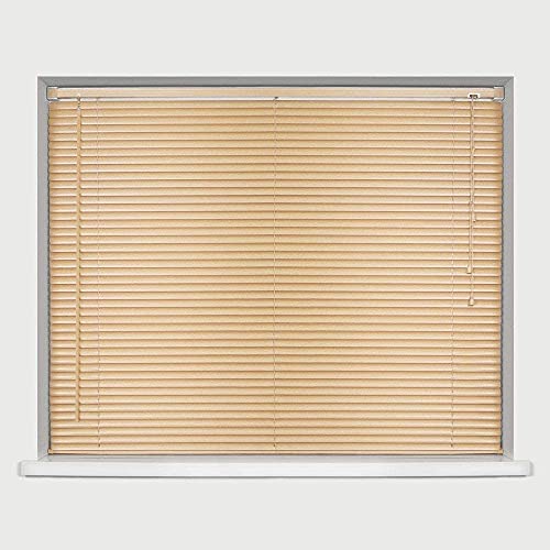PVC window Venetian Blind Blinds Easy Fit Trimmable Fittings Window Treatment Shutter Twist Open Close (Natural-Wood Grain Effect, 120cm wide (47.2") x 150cm Drop)