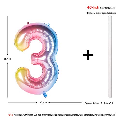 Image of 40 Inch Rainbow Digit Helium Foil Birthday Party Balloons (Lightly color 3) | Helium Foil Birthday Party Balloons big size Gradients Rainbow Digit