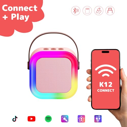 Fede Karaoke Machine for Kids Adults, Mini Karaoke Machine with 2 Wireless Microphones, Portable Bluetooth Speaker with Voice Changing Effects & LED Lights, Best Gifts Toys for Girls and Boys - Image 2