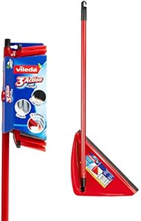 Vileda 160498 3Action Broom Plus Long Handled Dustpan,Red,8 x 8 x 132 cm