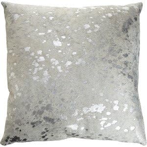 Silver Metallic Brazilian Cowhide Pillow Cover – Genuine Leather Decorative Cushion for Rustic and Western Home Décor (15” x 15”)