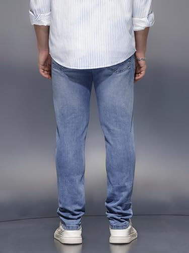 Image of WROGN Men's Cotton Blend Jeans | Solid | Slim Fit