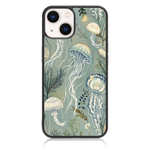 Coque iPhone 13 antichoc motif méduse verte avec protection écran pour adolescente