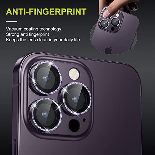Wsken For Iphone 14 Pro/Iphone 14 Pro Max Camera Lens Protector,[Night Shooting Mode] Hd Tempered Metal Glass Camera Screen Protector Cover Film Accessories,Purple Glitter #TOP3
