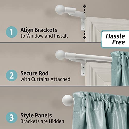 Maytex Easy Install Café Window Curtain Rod No Measuring Needed, 18"-48", With Decorative Round Finials, 48 Inches, White #TOP2