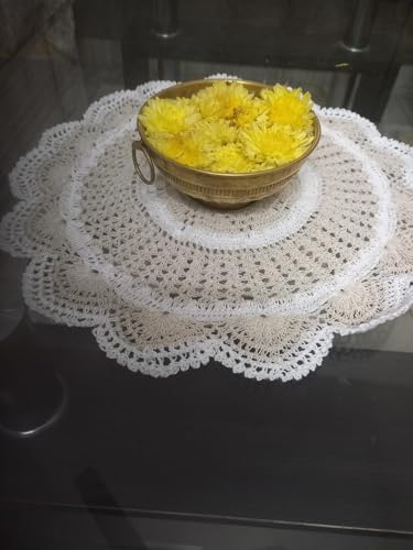 Image of Handmade Crochet White Round Table Centrepiece, 20 cm Diameter