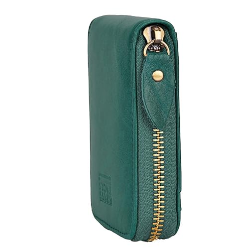 Image of Vintage Full Top Grain Leather Wallet RFID Blocking Multi Card Case with Zipper Pocket Card Holder for Men Women Gift Box