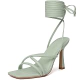 Mostrin Light Green Strappy Heels for Women Lace Up Stiletto Heeled SandalsTie Up Square Open Toe High Heels Sexy for Prom, Party and Weddings Size 9