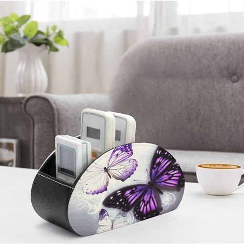 Rangement télécommande cuir : support de stockage 5 compartiments pour table basse - 5