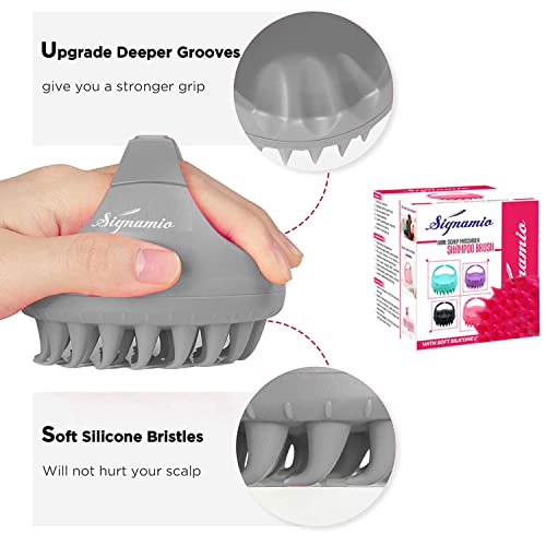 Image of SIGNAMIO Shampoo Brush Silicon Scalp Massager Hair Brush Wet Dry Comb Head Scrubber 100% Comfortable for Hair Improve Blood Circulation for Men,Women Pets - Grey - Pack 1