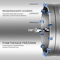 SALI Bohrkrone 40mm SDS Plus M22 Gewinde SDS Plus Schaft 110mm Wandlochsägebohrer Lochsägen-Set mit für Hartmetall-Zentrierbohrer für Mauerwerk Natursteine Sandsteine Kunststeine Beton Marmor Fliese – Ansicht 7
