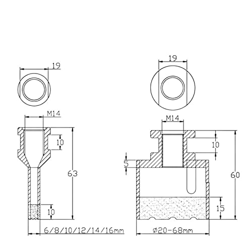 1Pc Dry Diamond Brazed Drill Bits Drilling Core Bits Granite Marble Stone M14 Thread Dry Diamond Hole Saw Saw Bit Extension (Color : Natural, Size : 6Mm) #TOP3